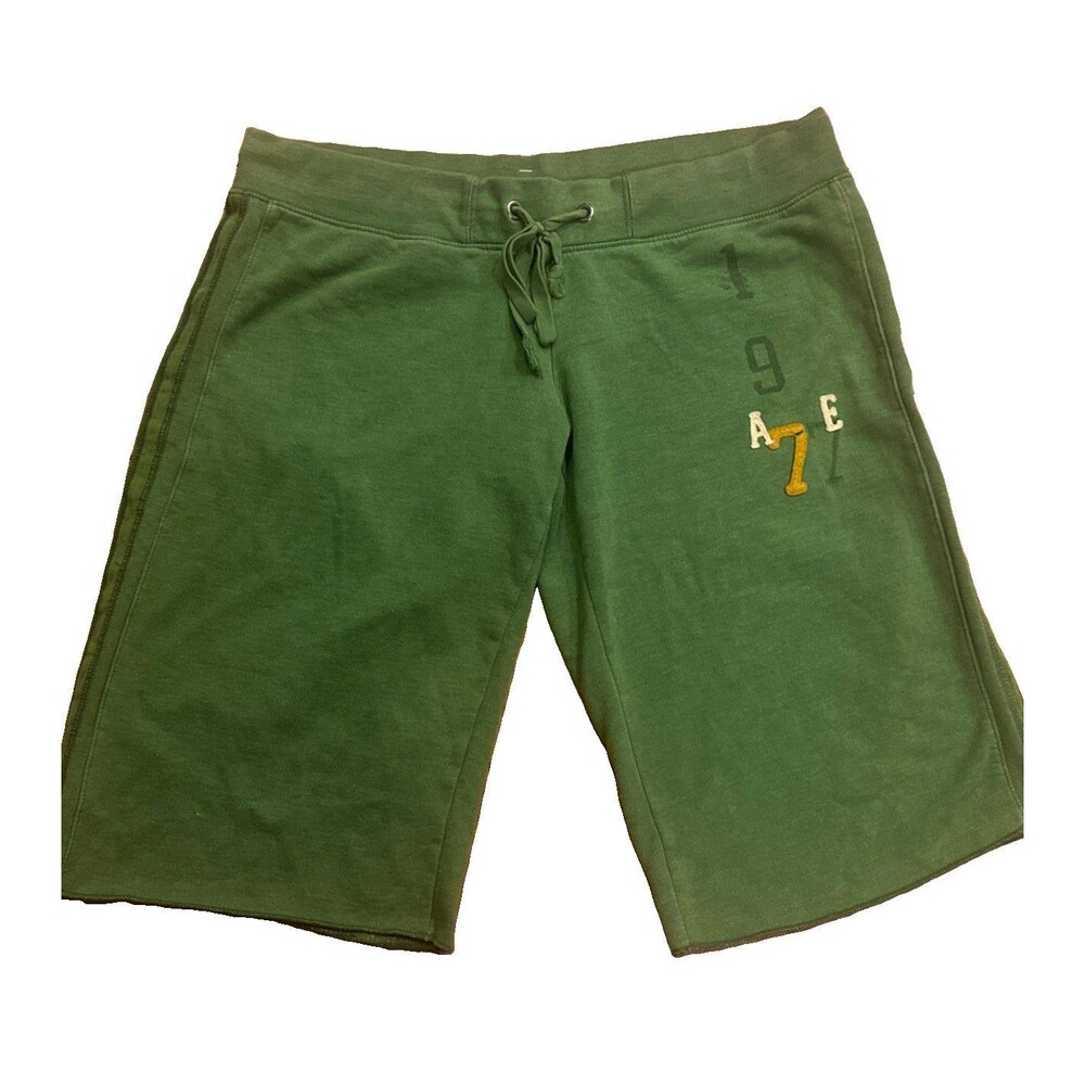 Vintage American Eagle Green Sweat Shorts Y2K Size Large Lounge Athletic Raw Hem